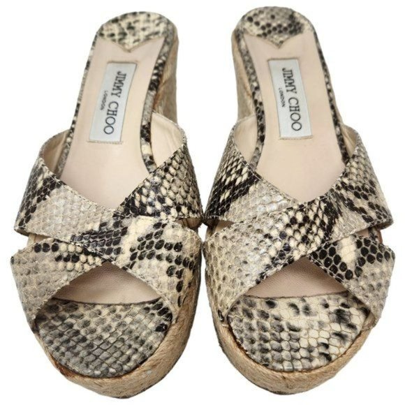 Jimmy Choo DOVINA Sandals Wedge Espadrille Snake Embossed Women's Size 9 - Picture 4 of 10